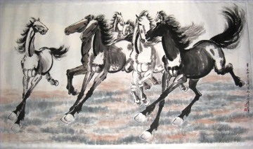  Riendo Pintura - Xu Beihong corriendo caballos 2 tinta china antigua